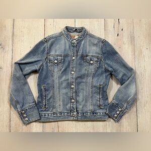 Vintage Levi’s Band Collar Denim Jean Jacket Size Medium Mis Y2K